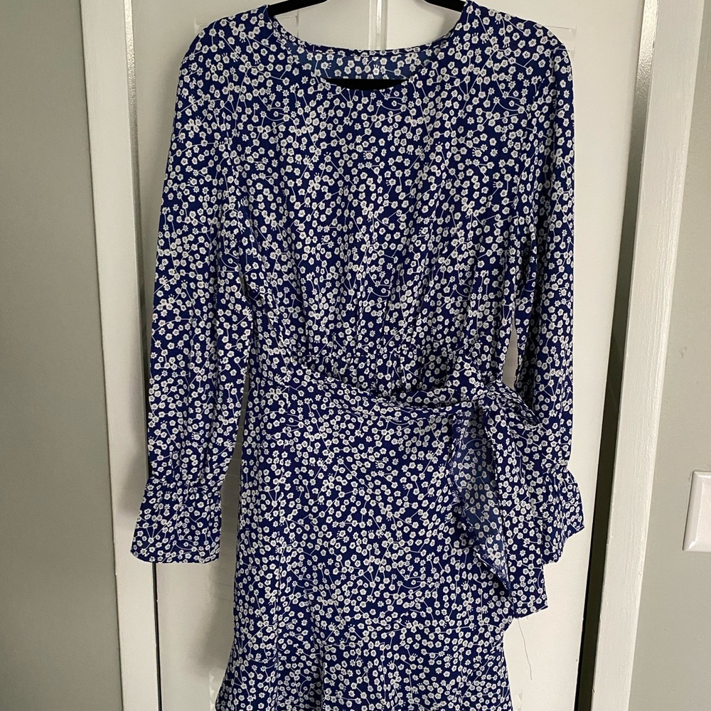 Floral Print Long Sleeve Crewneck Fishtail Ruffle Hem Short Mini Dresses